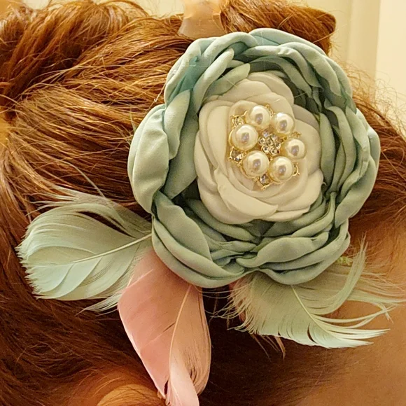 Satin flower hair clip fascinator - Picture 3 of 4